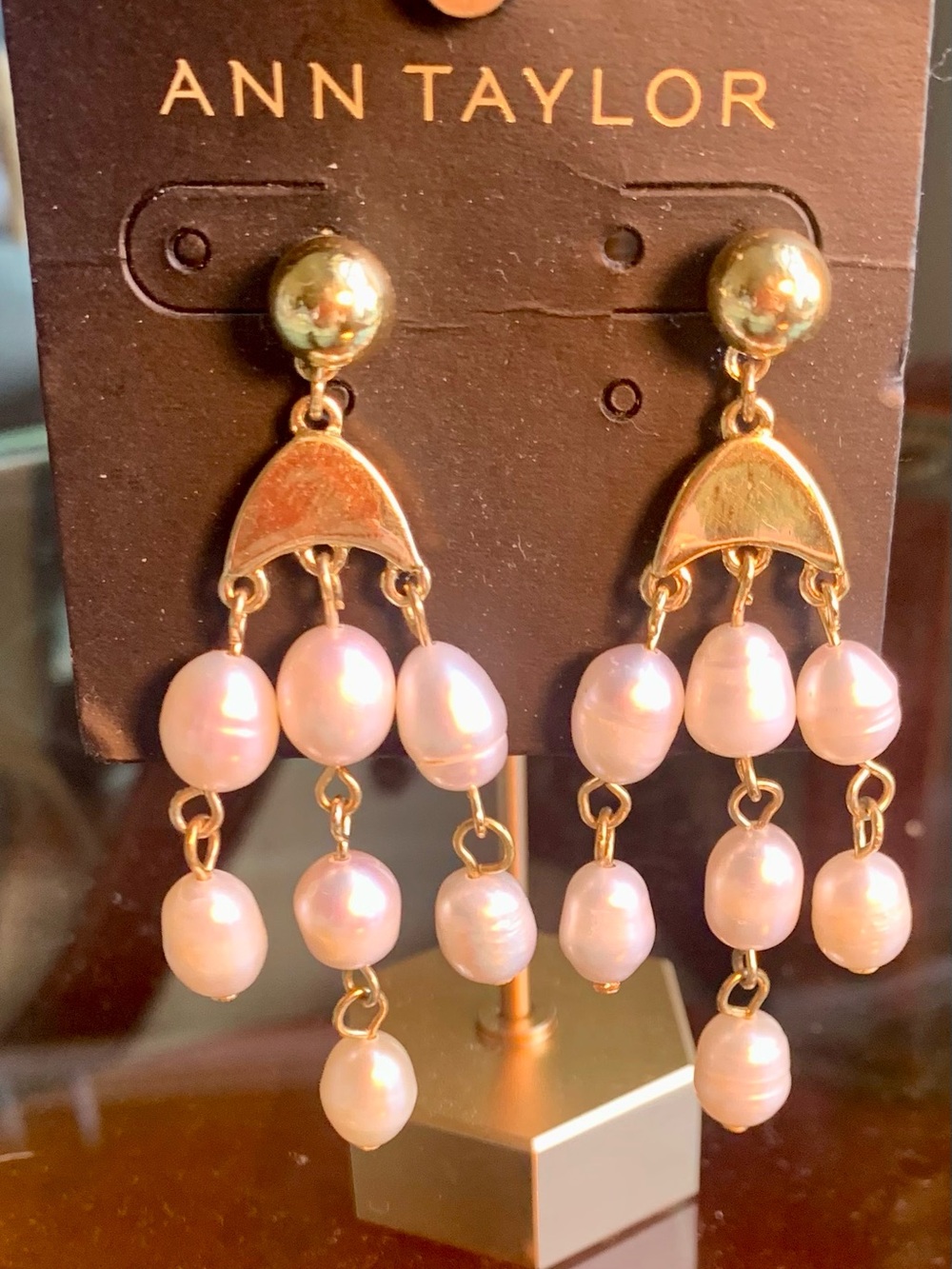 Ann Taylor Gold-Tone Pearl Cascade Drop Earrings- New!